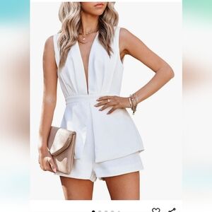 LYANER Women's Sexy Deep V Neck Sleeveless Backless Blazer Romper Short Jumpsuit